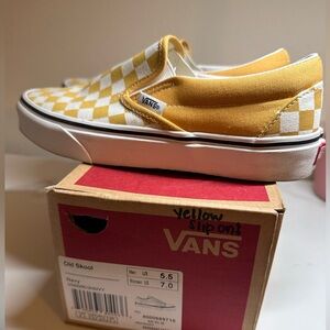 Mustard yellow slip on vans